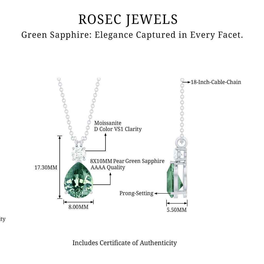 Pear Cut Created Green Sapphire Drop Pendant Necklace