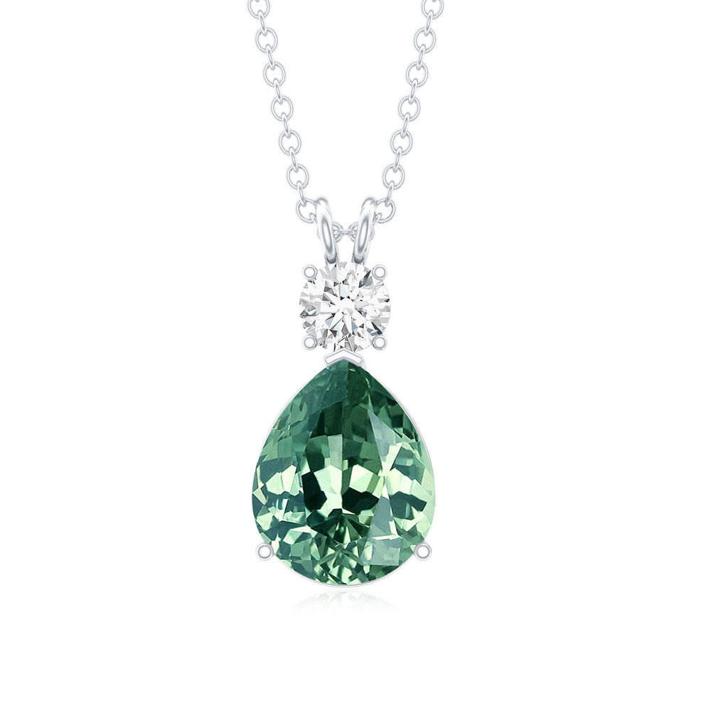 Pear Cut Created Green Sapphire Drop Pendant Necklace