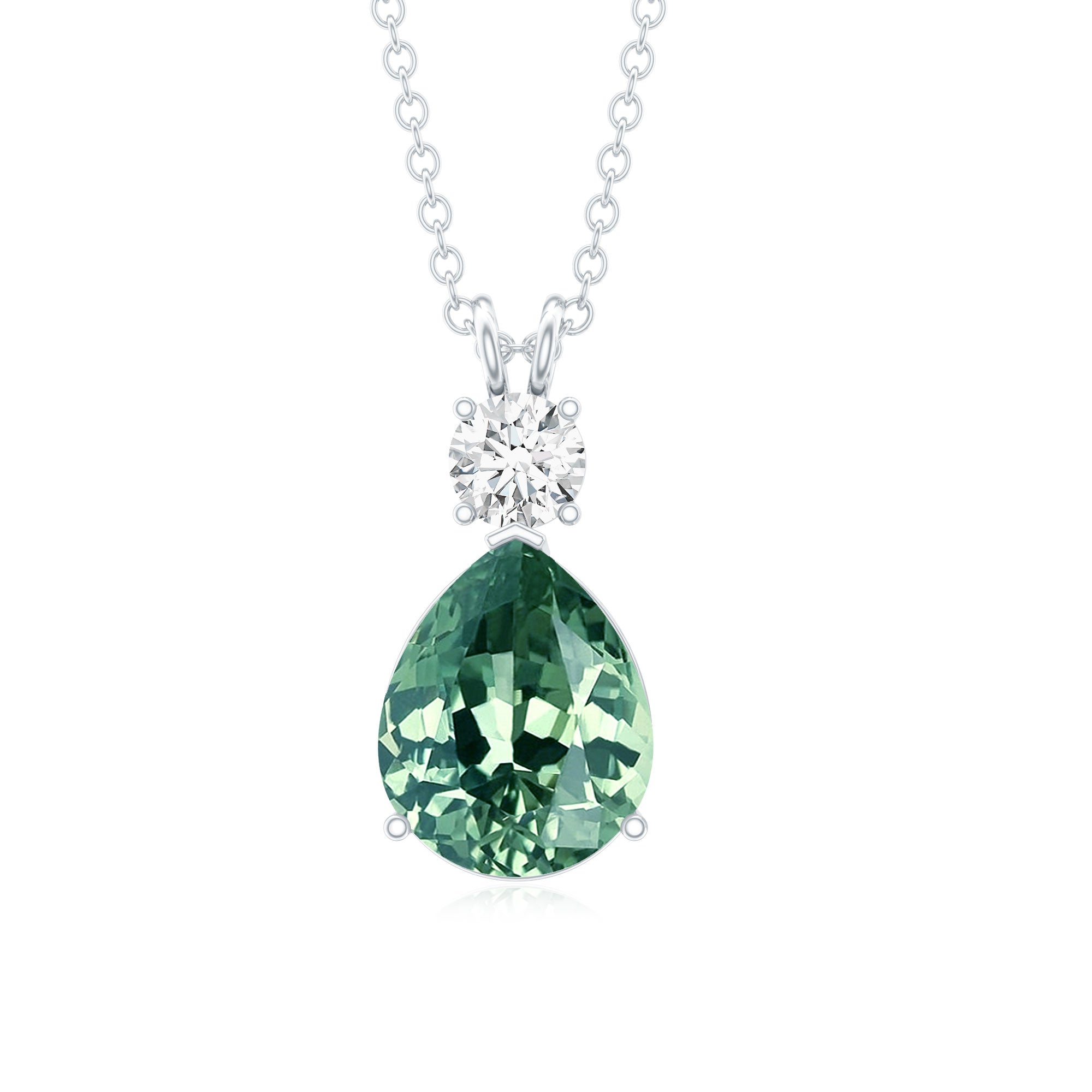 Pear Cut Created Green Sapphire Drop Pendant Necklace