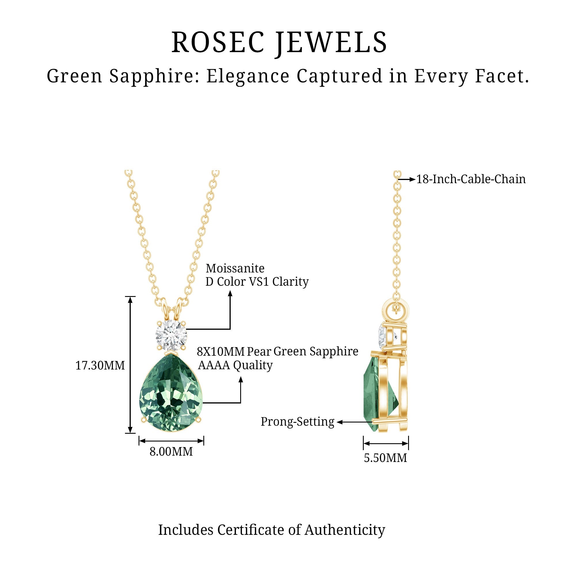 Pear Cut Created Green Sapphire Drop Pendant Necklace