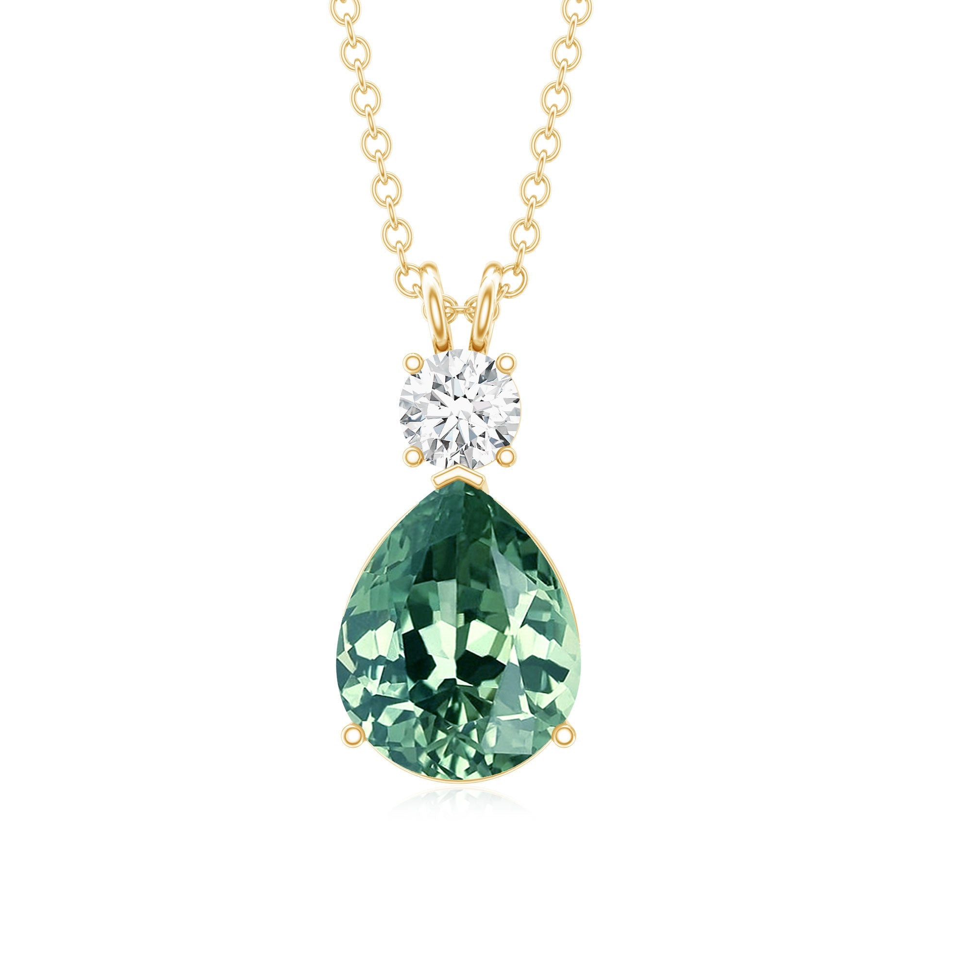 Pear Cut Created Green Sapphire Drop Pendant Necklace