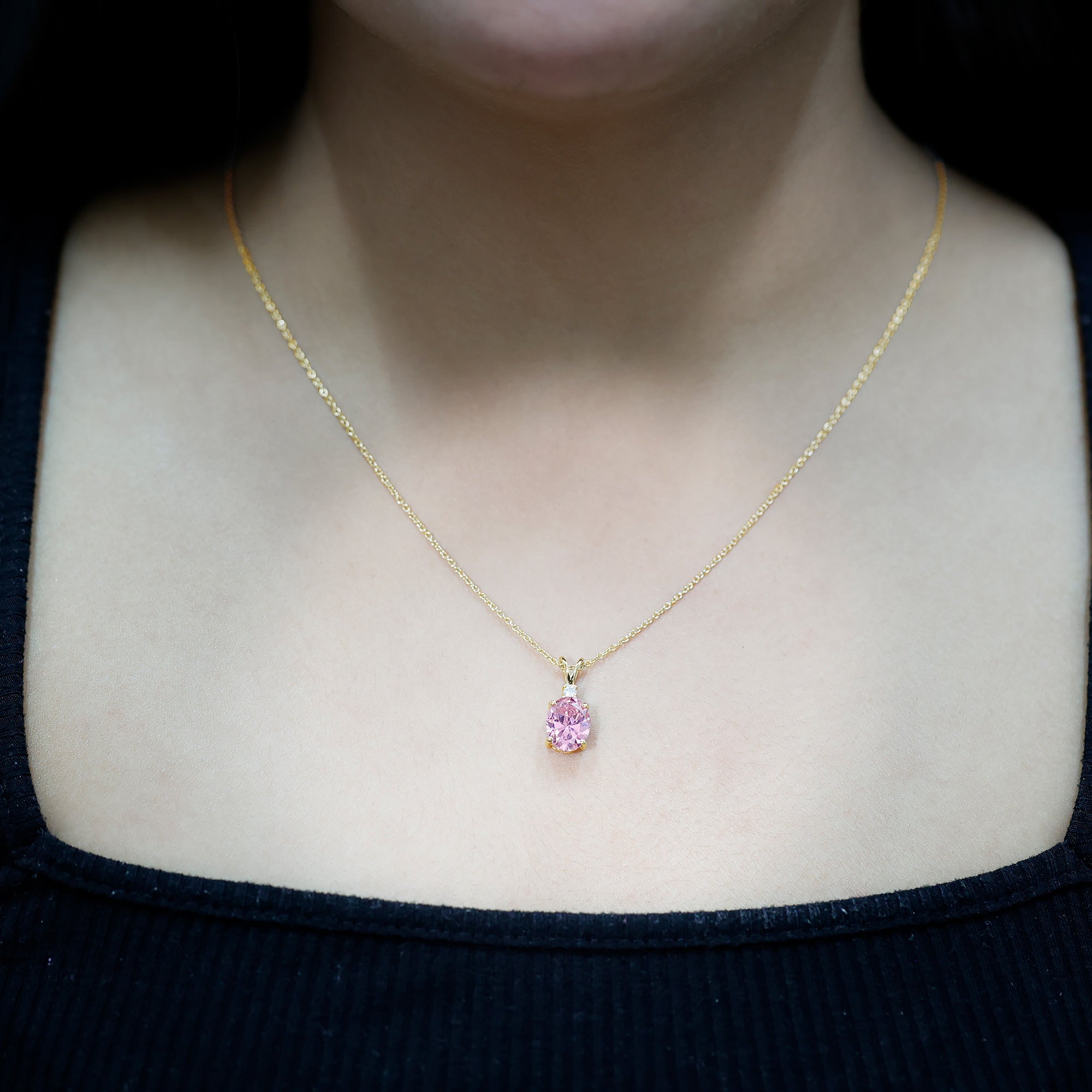 4 Carat Lab Created Pink Sapphire Oval Necklace