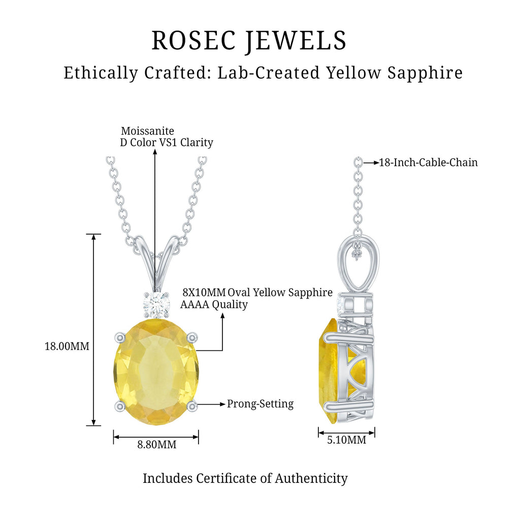 Oval Created Yellow Sapphire and Moissanite Solitaire Pendant
