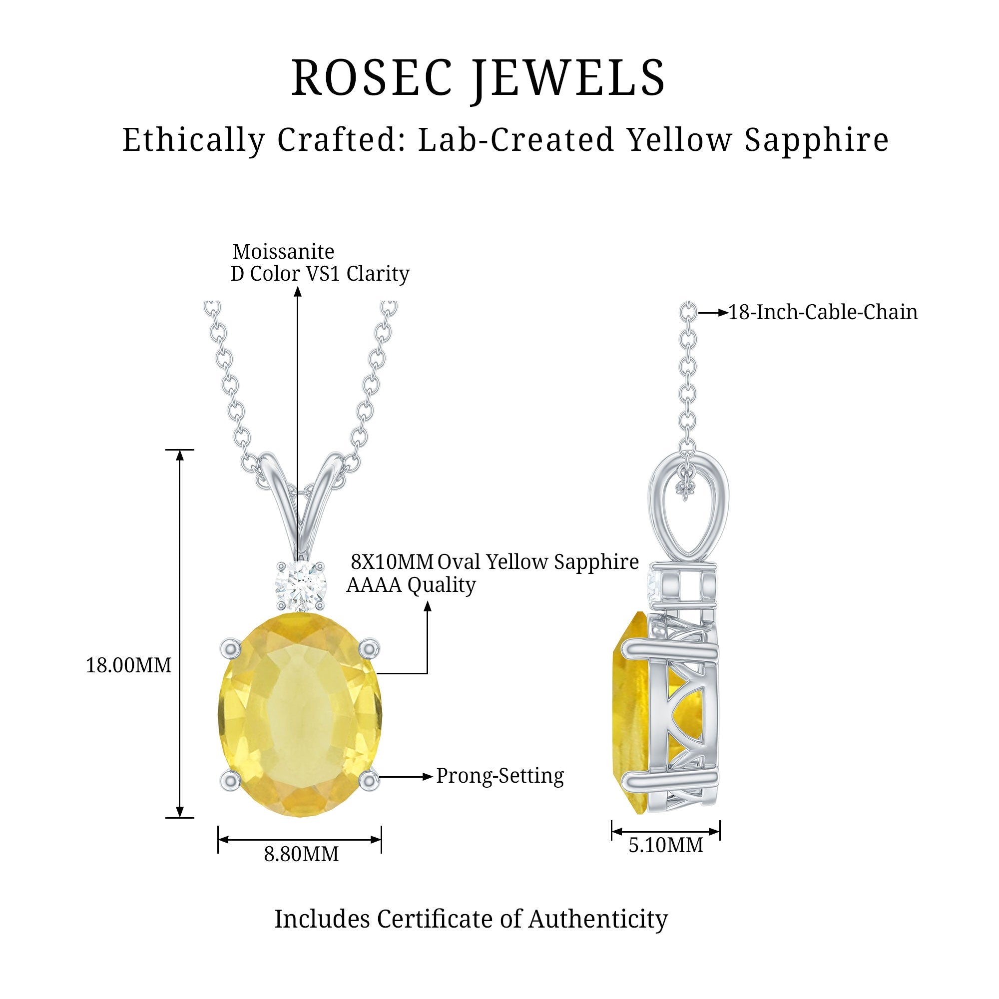 Oval Created Yellow Sapphire and Moissanite Solitaire Pendant