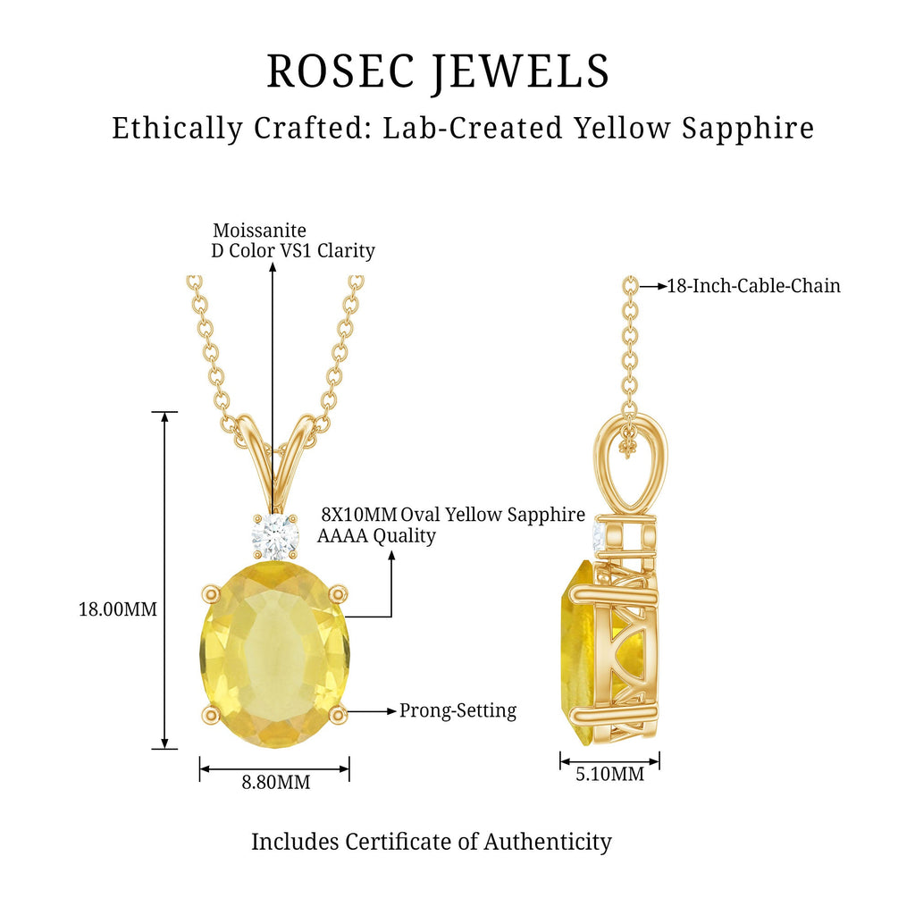 Oval Created Yellow Sapphire and Moissanite Solitaire Pendant