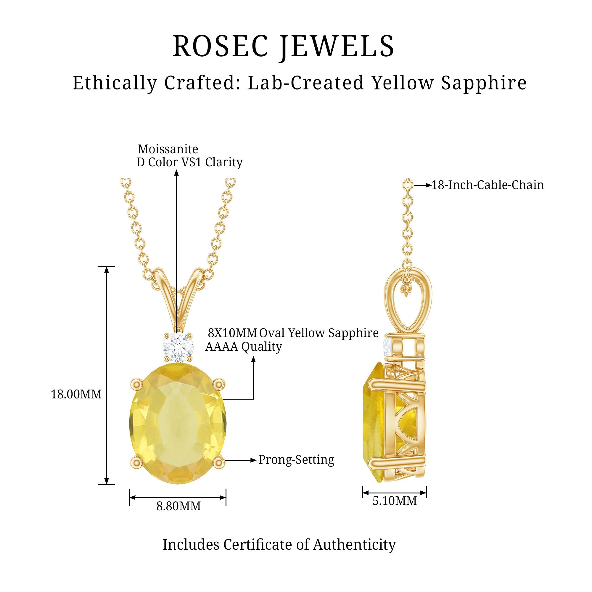 Oval Created Yellow Sapphire and Moissanite Solitaire Pendant
