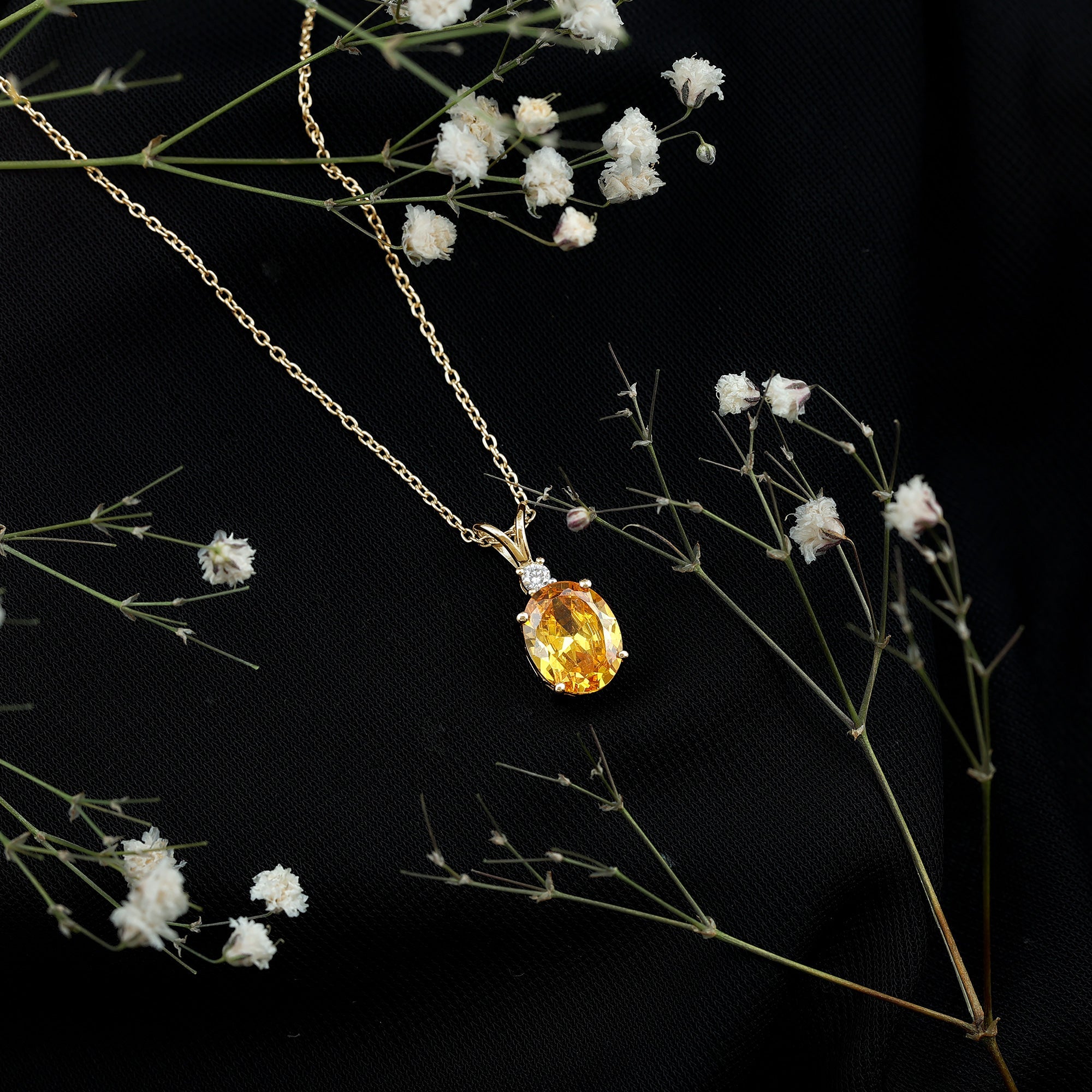 Oval Created Yellow Sapphire and Moissanite Solitaire Pendant