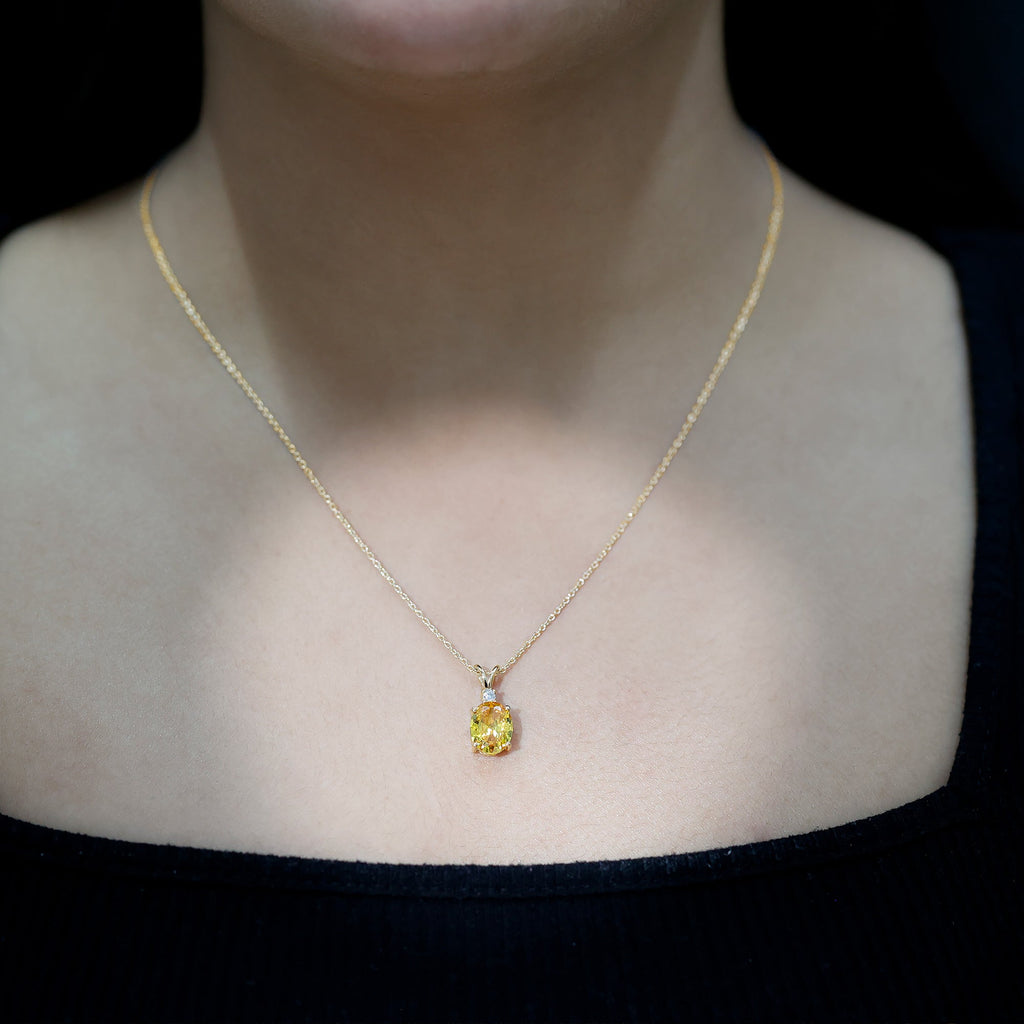 Oval Created Yellow Sapphire and Moissanite Solitaire Pendant