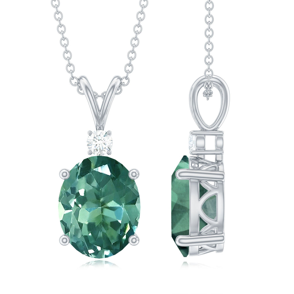 Solitaire Created Green Sapphire Pendant with Moissanite