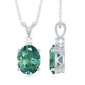 4 Carat Lab Grown Oval Shaped Green Sapphire Solitaire Necklace