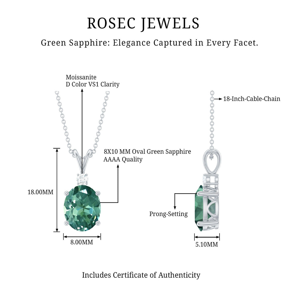 Solitaire Created Green Sapphire Pendant with Moissanite