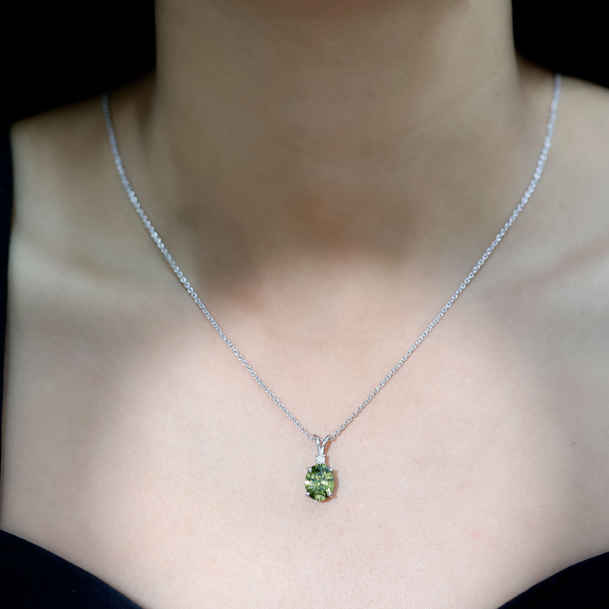 Solitaire Created Green Sapphire Pendant with Moissanite