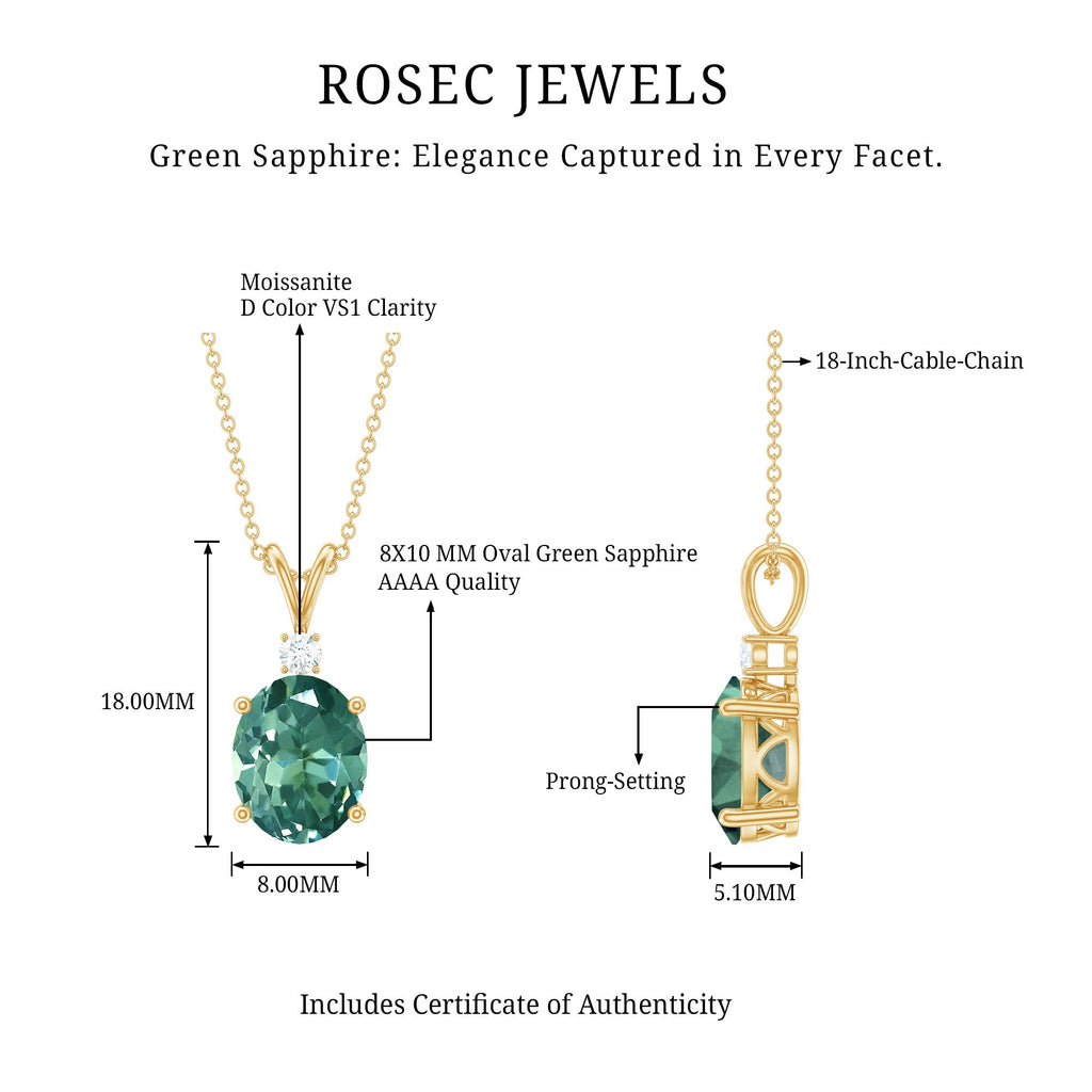 Solitaire Created Green Sapphire Pendant with Moissanite