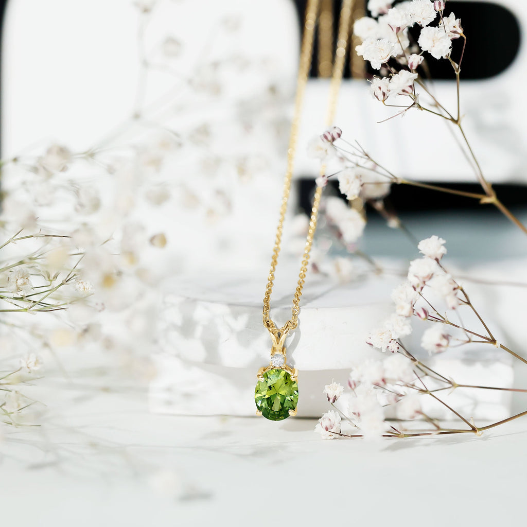 Solitaire Created Green Sapphire Pendant with Moissanite
