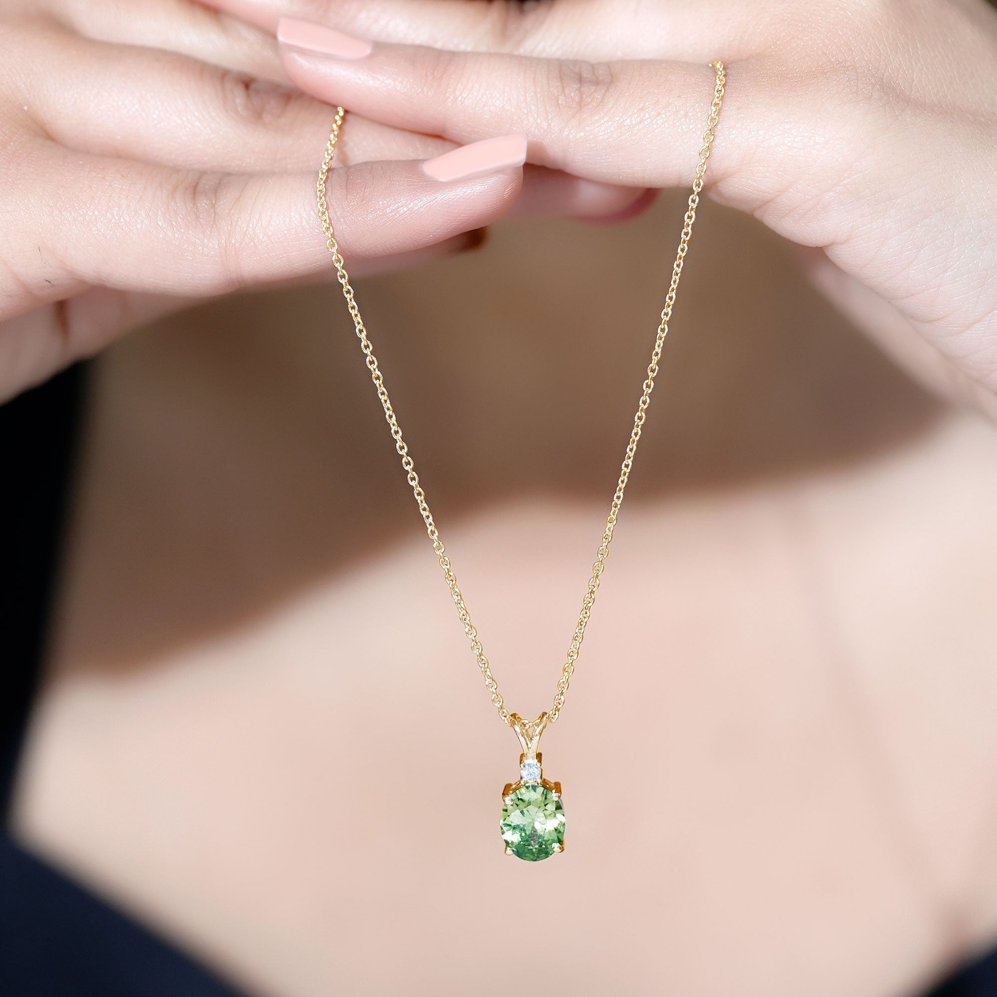 Solitaire Created Green Sapphire Pendant with Moissanite