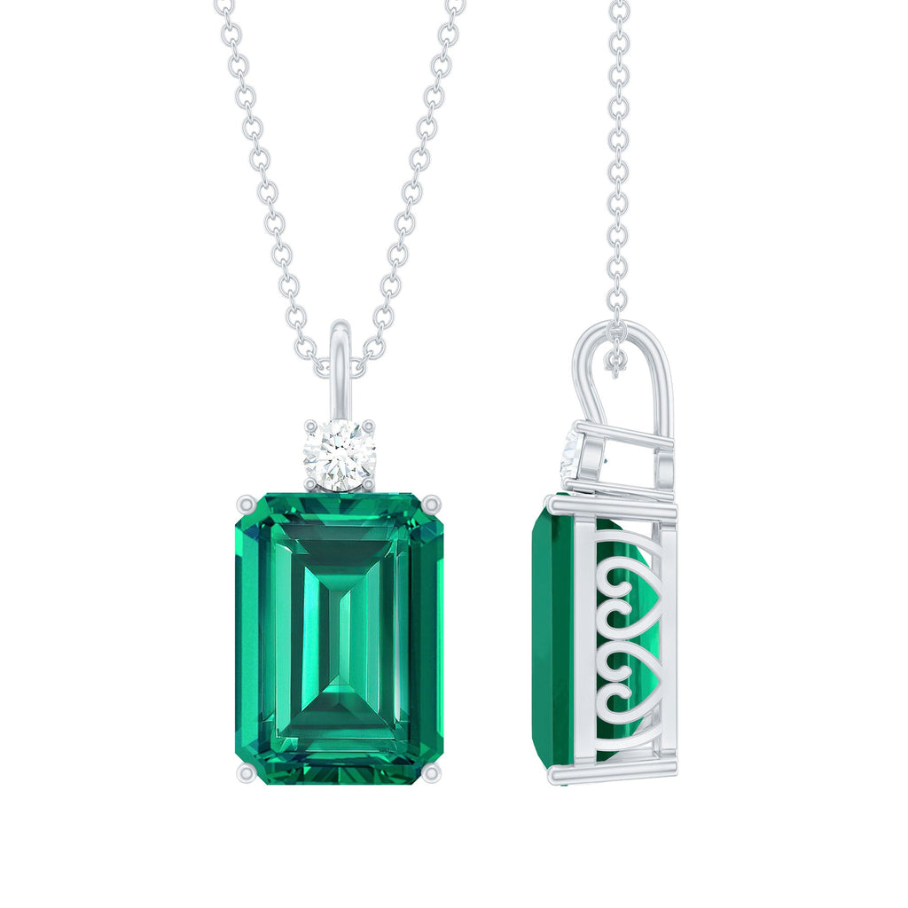 Certified 8.2 Carat Lab Grown Emerald Solitaire Pendant with Moissanite