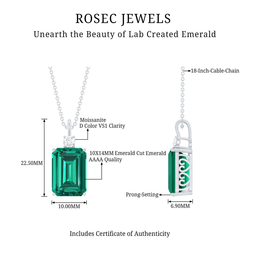 Certified 8.2 Carat Lab Grown Emerald Solitaire Pendant with Moissanite