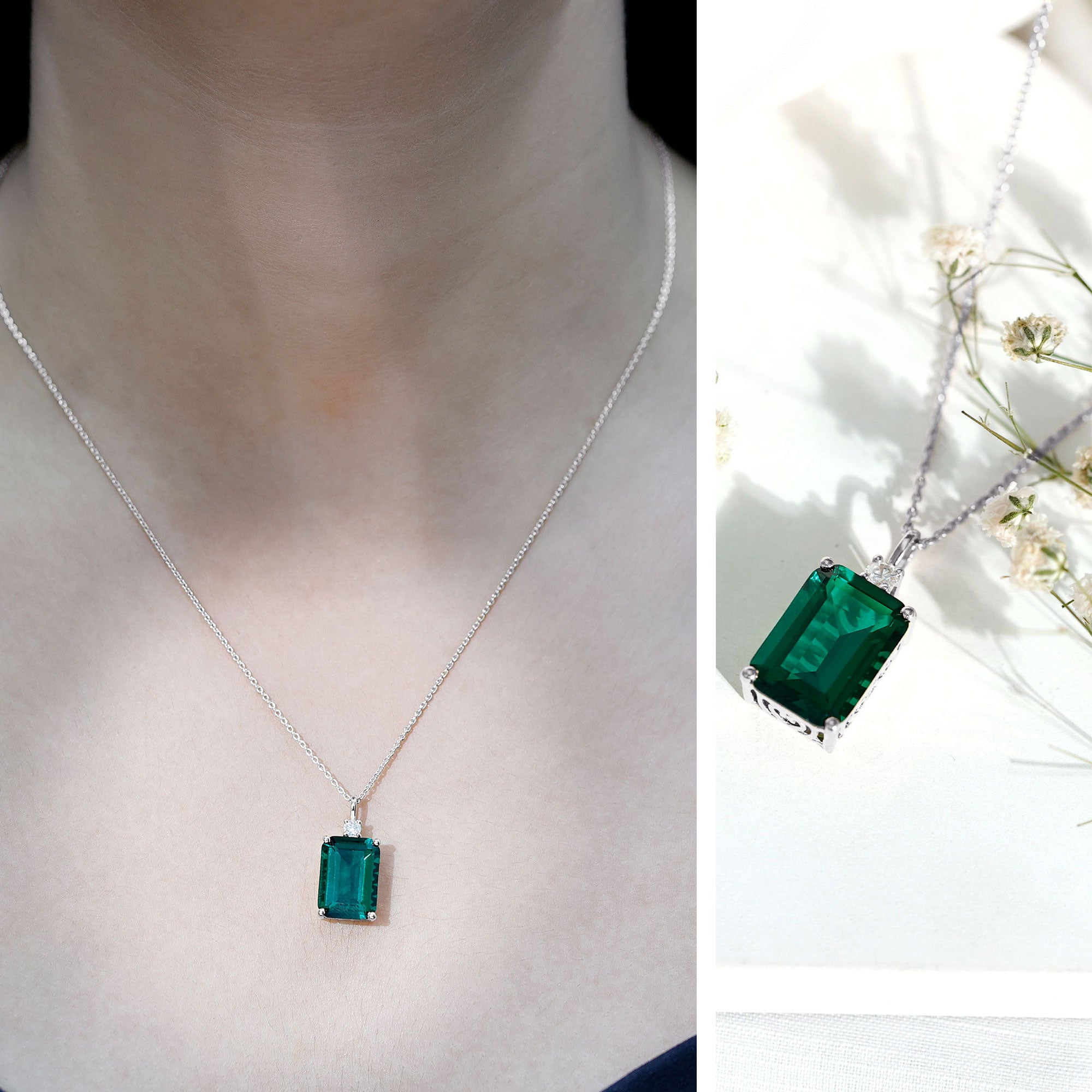 Certified 8.2 Carat Lab Grown Emerald Solitaire Pendant with Moissanite