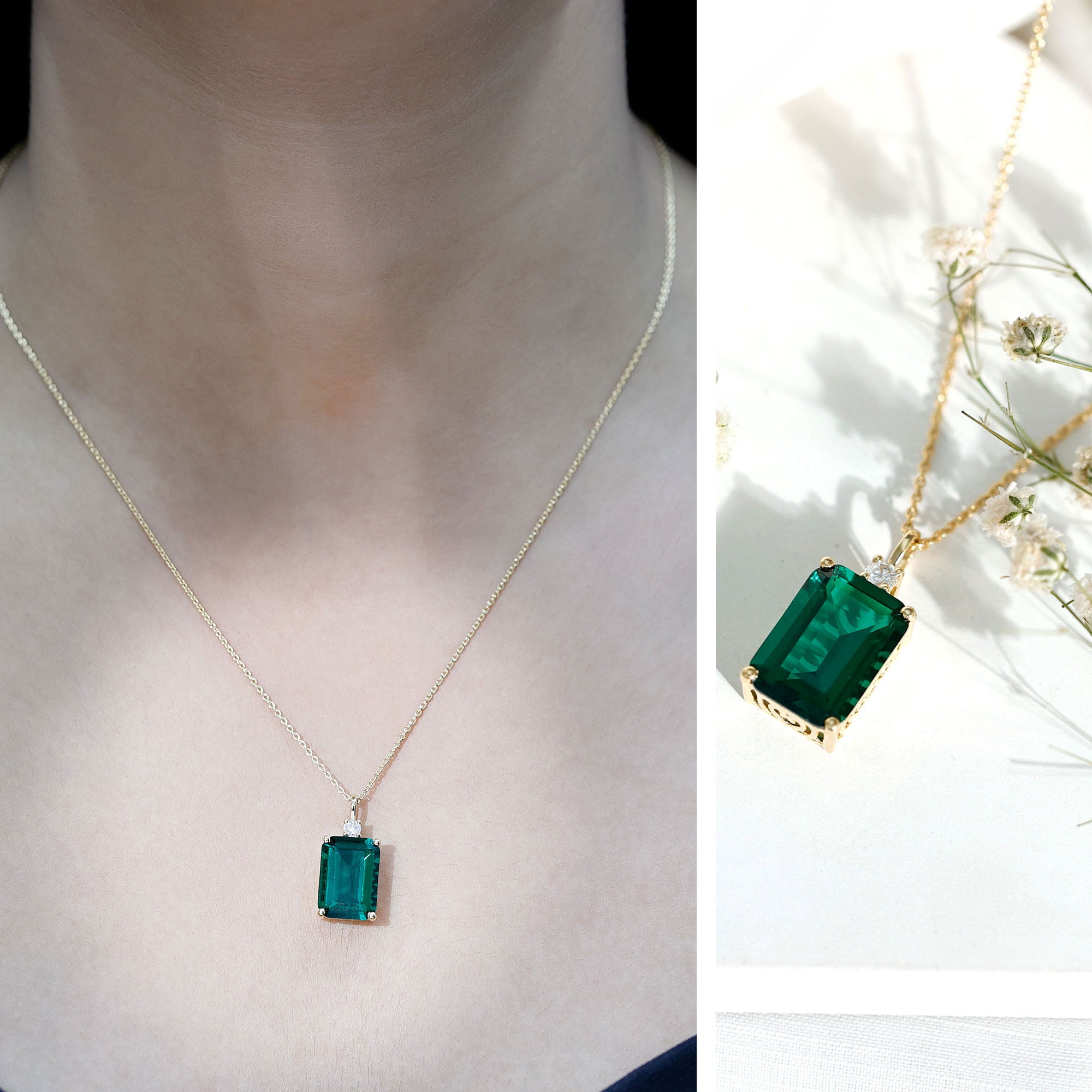 Certified 8.2 Carat Lab Grown Emerald Solitaire Pendant with Moissanite