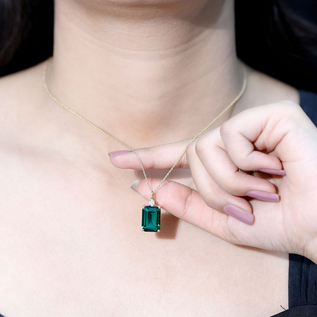 Certified 8.2 Carat Lab Grown Emerald Solitaire Pendant with Moissanite