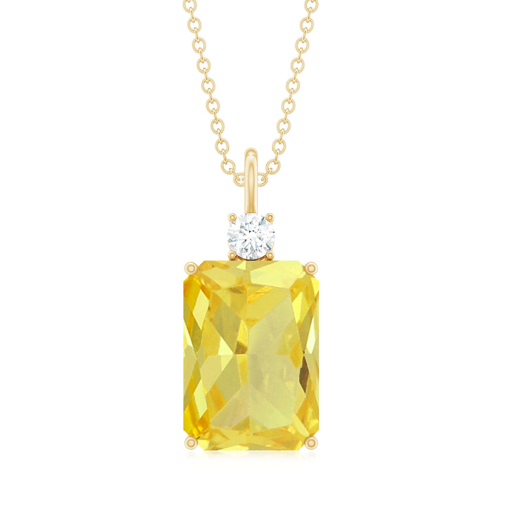 Emerald Cut Solitaire Created Yellow Sapphire Pendant with Moissanite