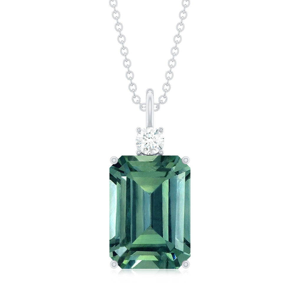 Emerald Cut Solitaire Created Green Sapphire Pendant with Moissanite