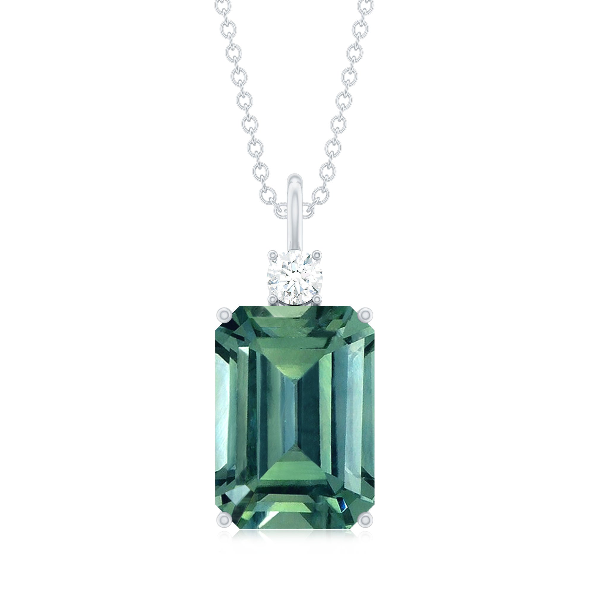 Emerald Cut Solitaire Created Green Sapphire Pendant with Moissanite