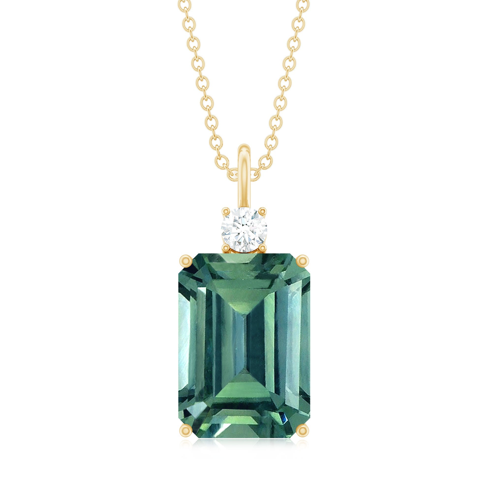 Emerald Cut Solitaire Created Green Sapphire Pendant with Moissanite