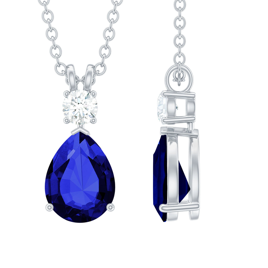 8x10mm Pear Shape Lab Created Blue Sapphire Teardrop Necklace