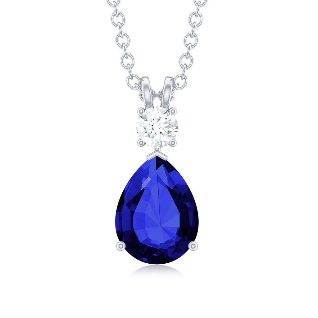 8x10mm Pear Shape Lab Created Blue Sapphire Teardrop Necklace