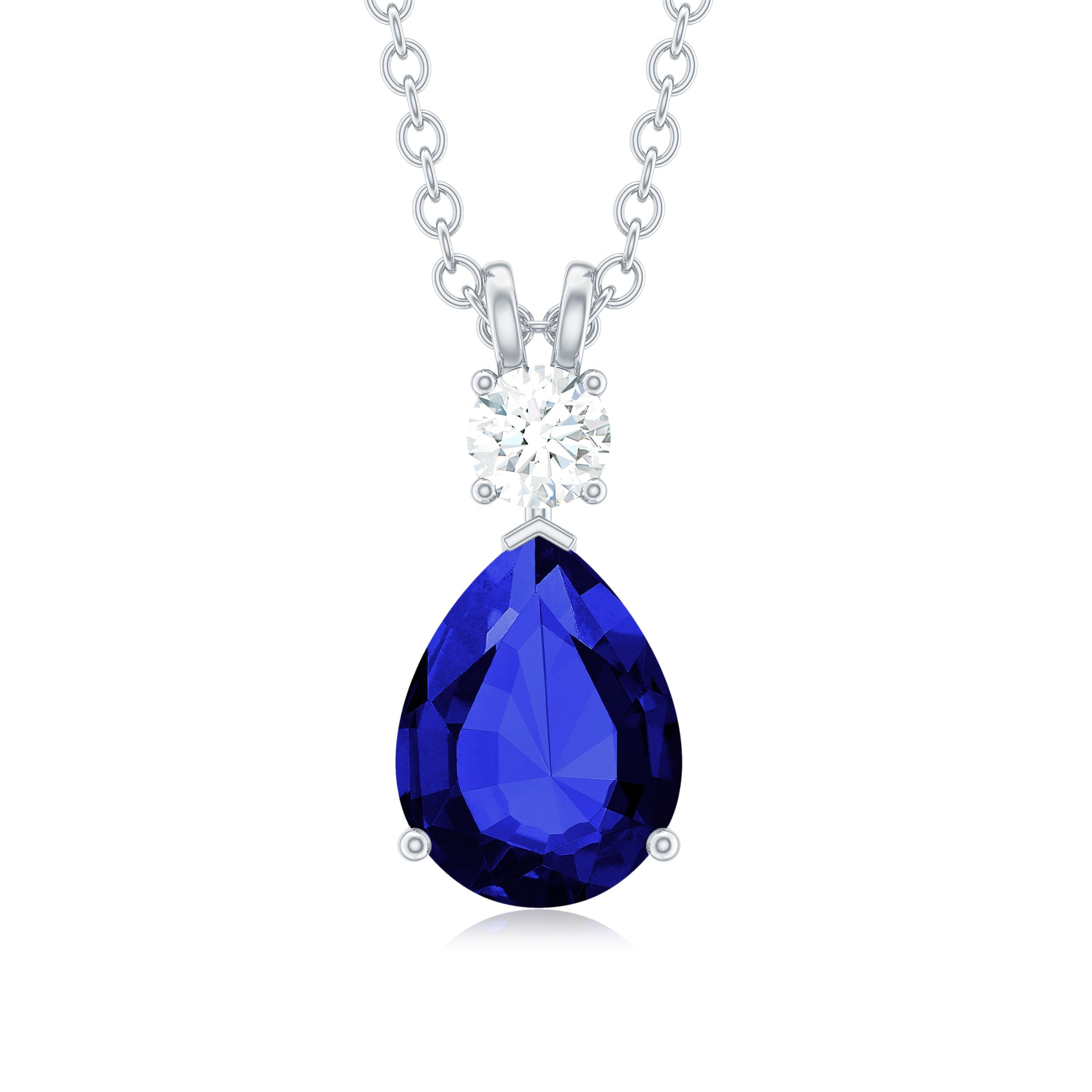 8x10mm Pear Shape Lab Created Blue Sapphire Teardrop Necklace