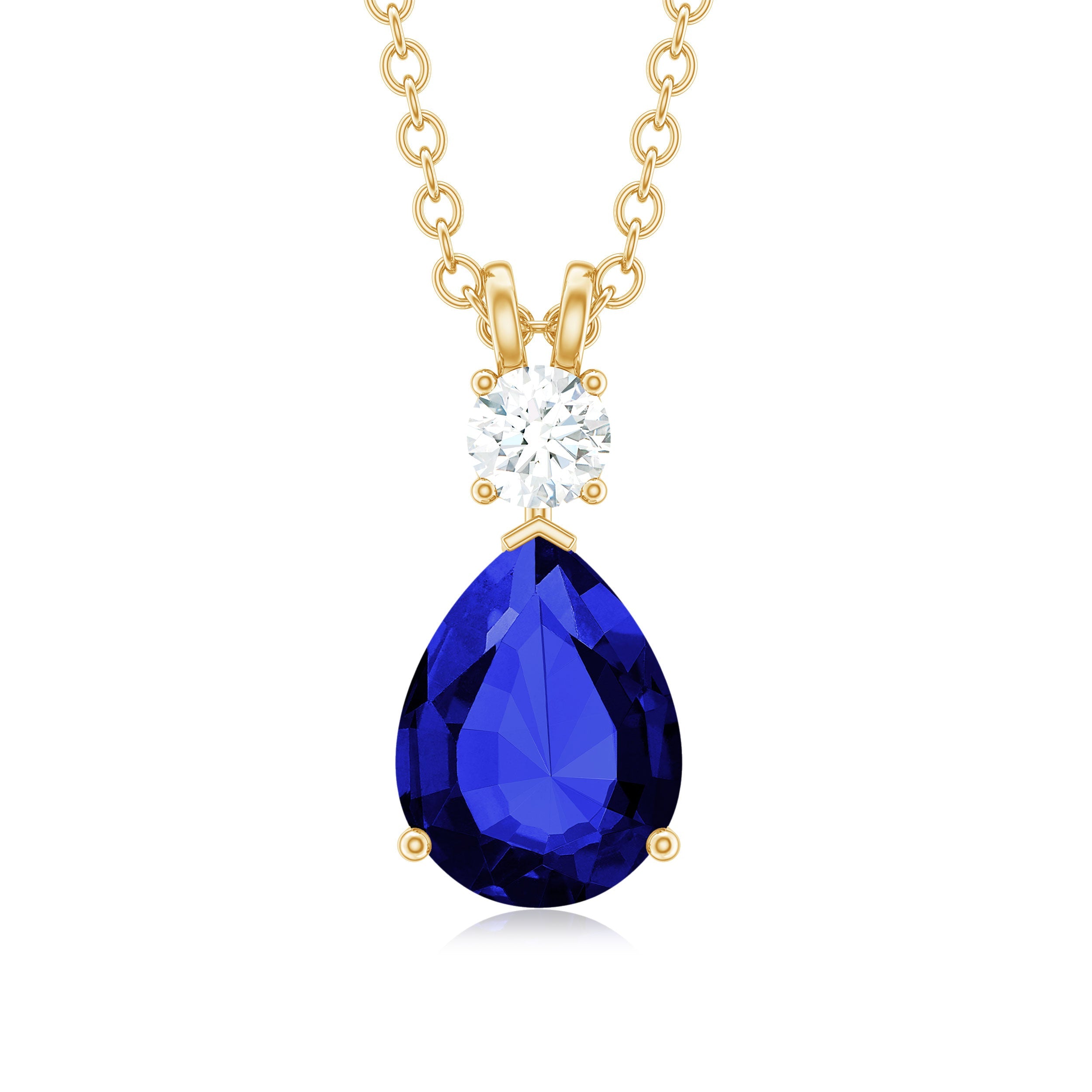 8x10mm Pear Shape Lab Created Blue Sapphire Teardrop Necklace