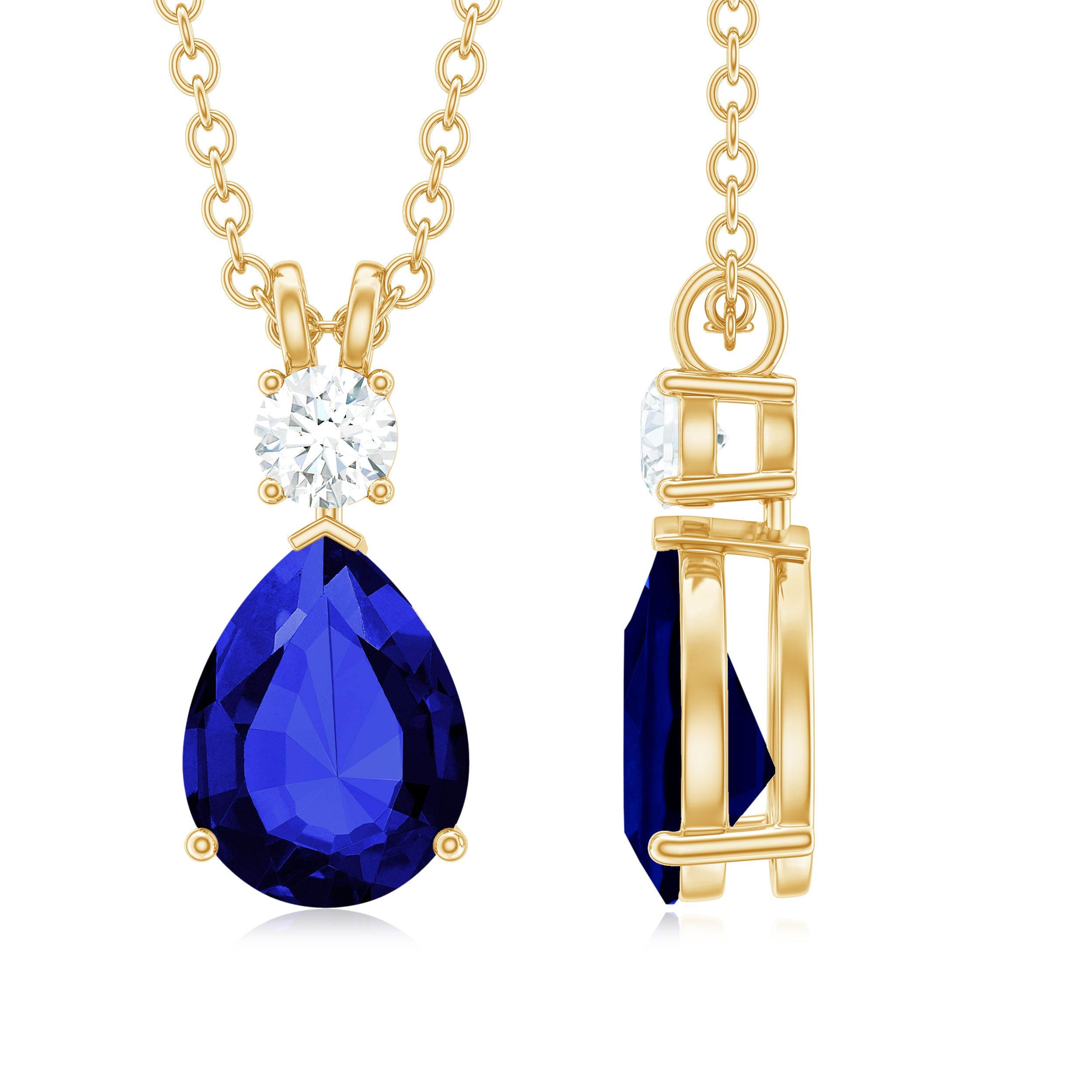 8x10mm Pear Shape Lab Created Blue Sapphire Teardrop Necklace