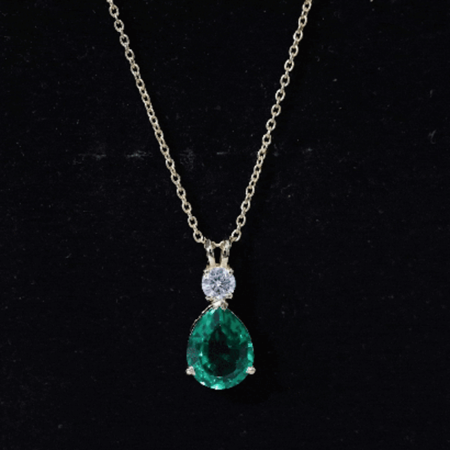 2.5 CT Lab Created Emerald Teardrop Pendant with Certificate