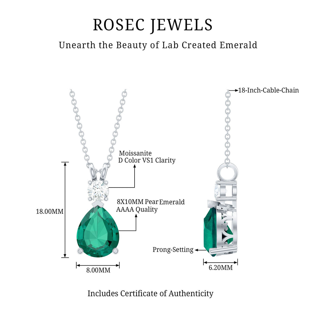 2.5 CT Lab Created Emerald Teardrop Pendant with Certificate
