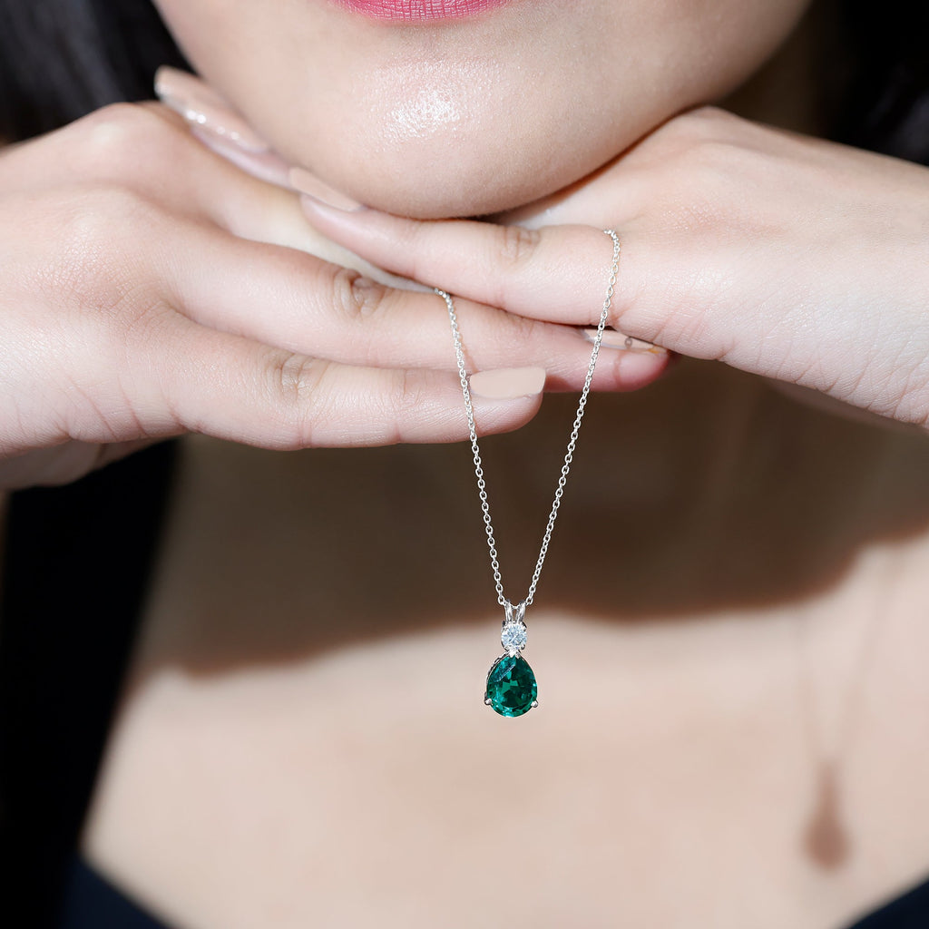 2.5 CT Lab Created Emerald Teardrop Pendant with Certificate