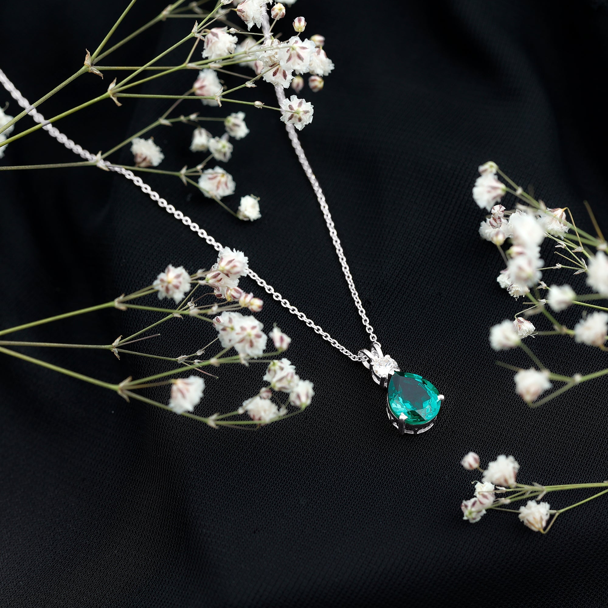 2.5 CT Lab Created Emerald Teardrop Pendant with Certificate