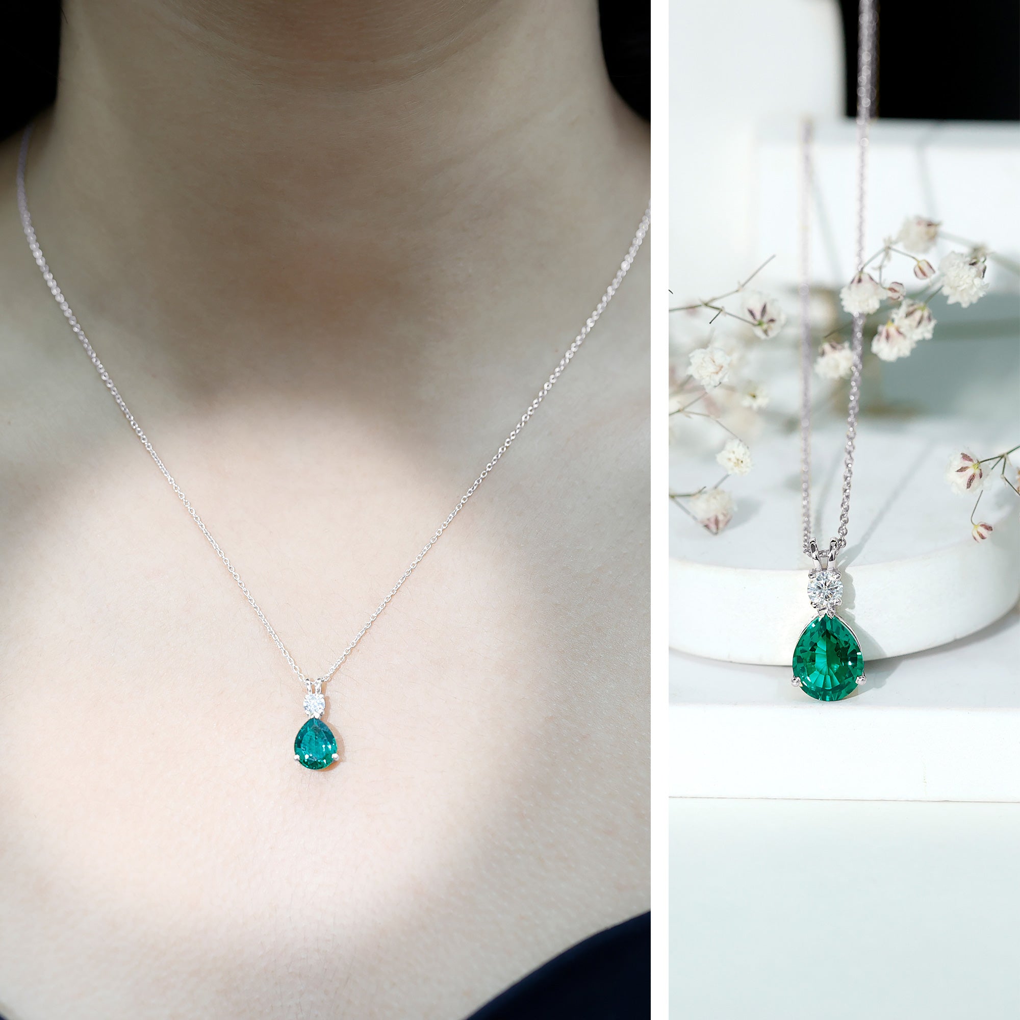 2.5 CT Lab Created Emerald Teardrop Pendant with Certificate