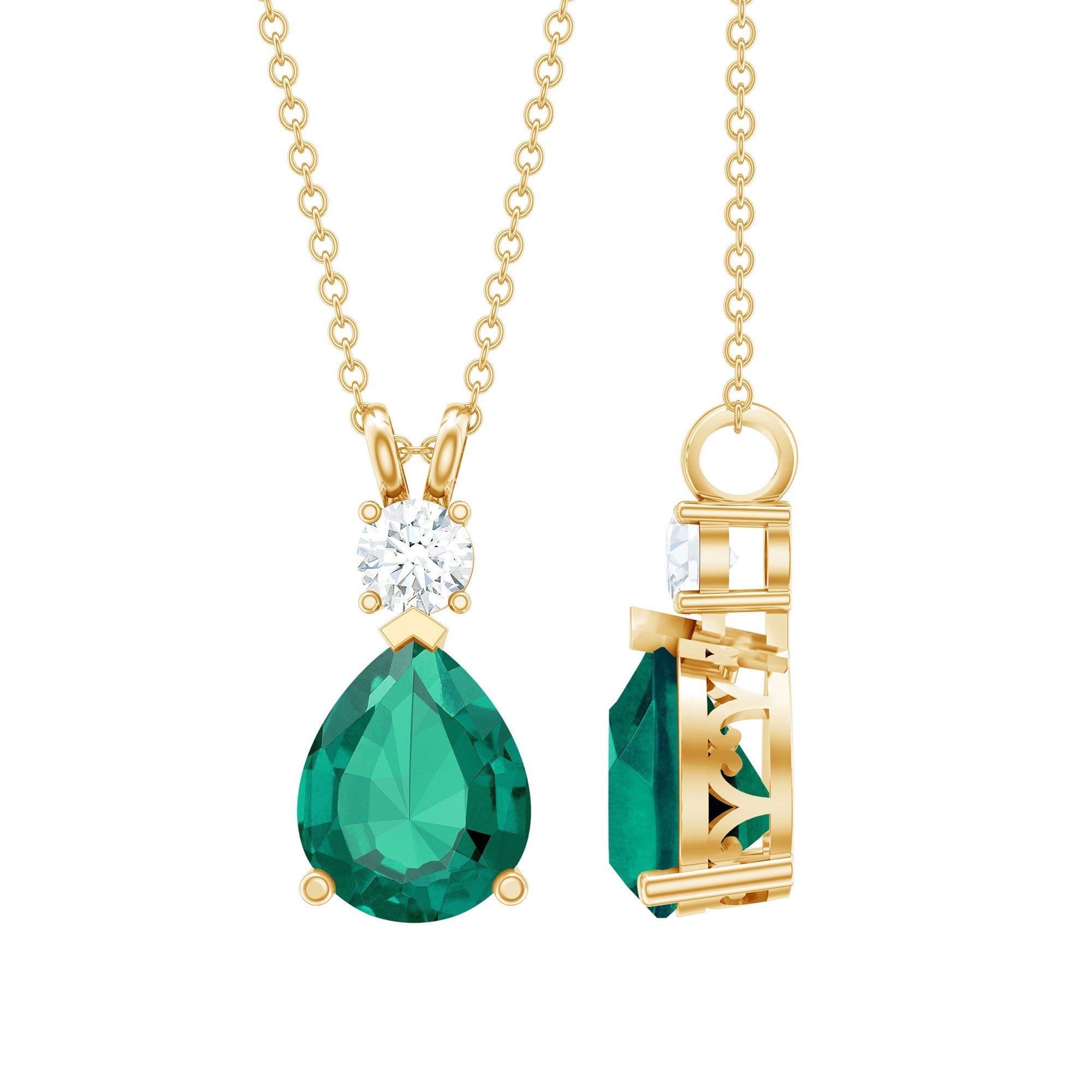 2.5 CT Lab Created Emerald Teardrop Pendant with Certificate