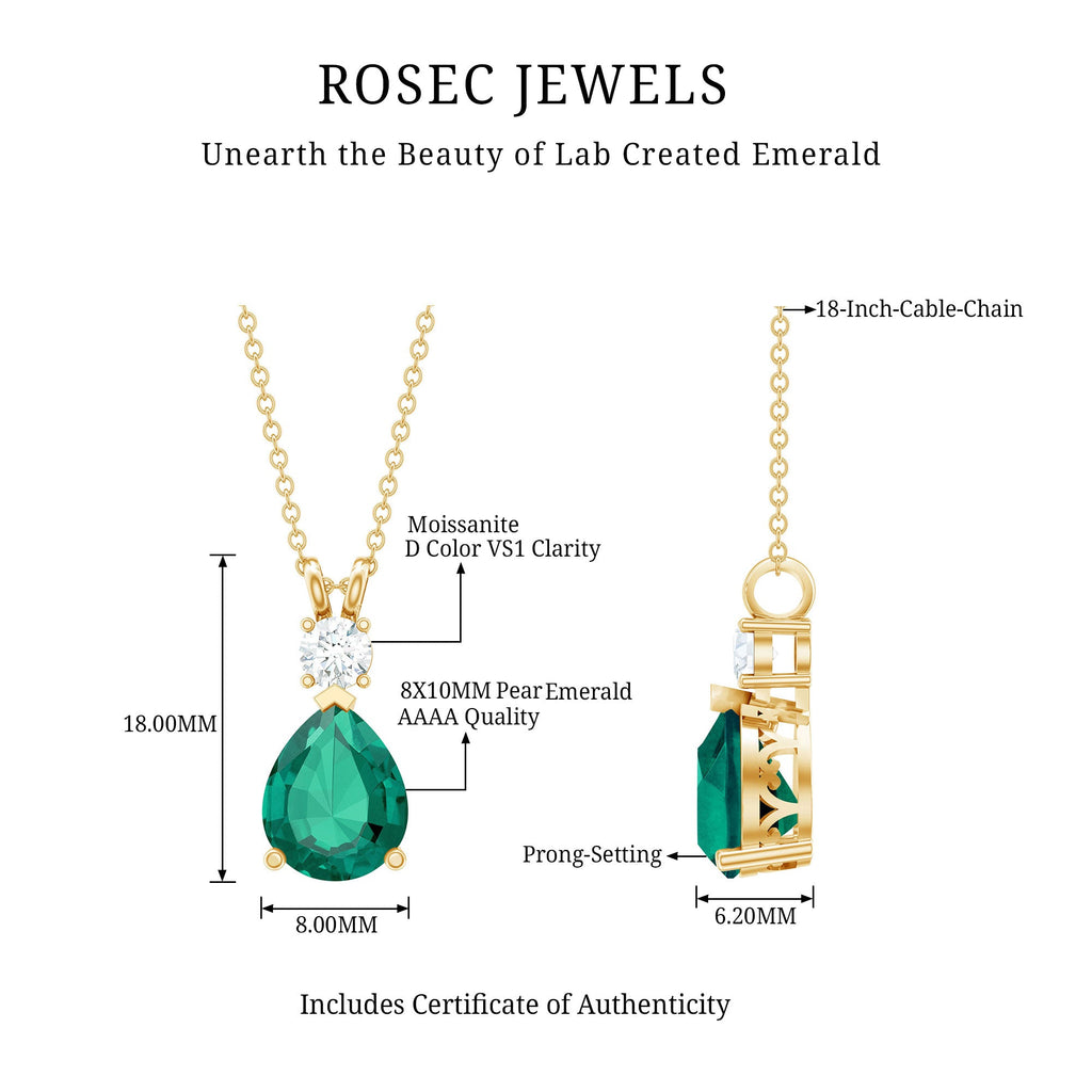 2.5 CT Lab Created Emerald Teardrop Pendant with Certificate
