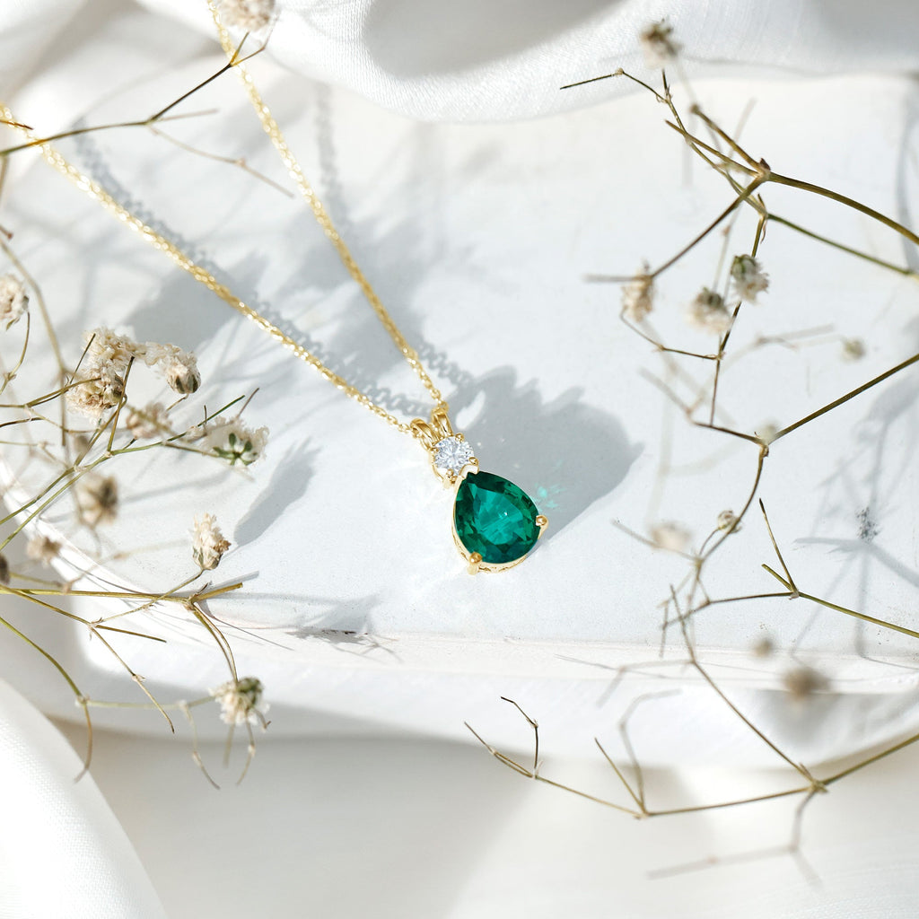 2.5 CT Lab Created Emerald Teardrop Pendant with Certificate