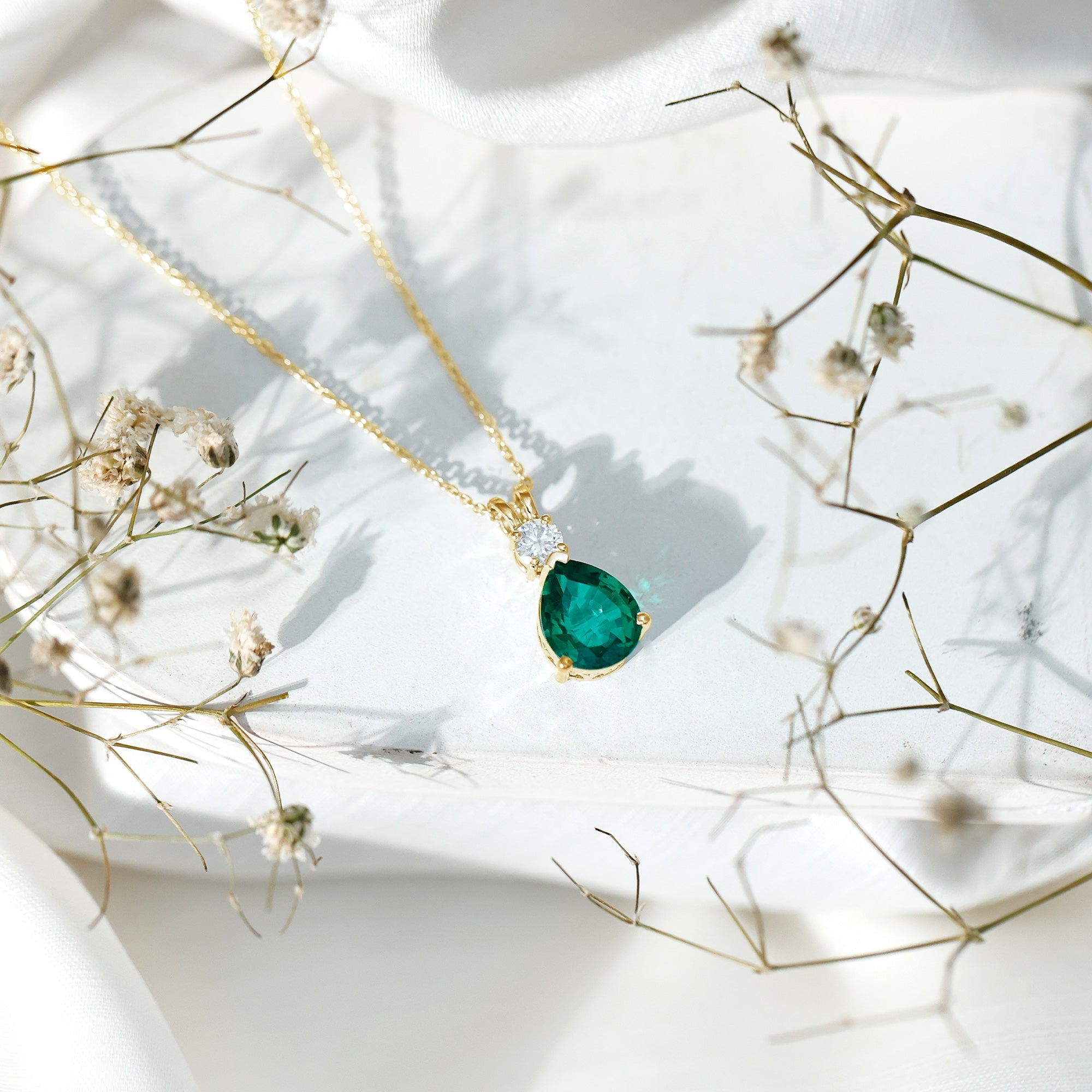 2.5 CT Lab Created Emerald Teardrop Pendant with Certificate