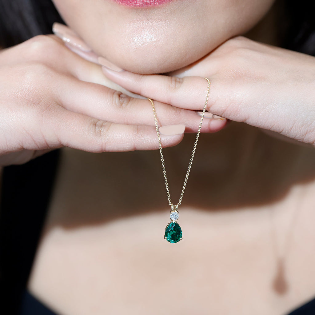 2.5 CT Lab Created Emerald Teardrop Pendant with Certificate