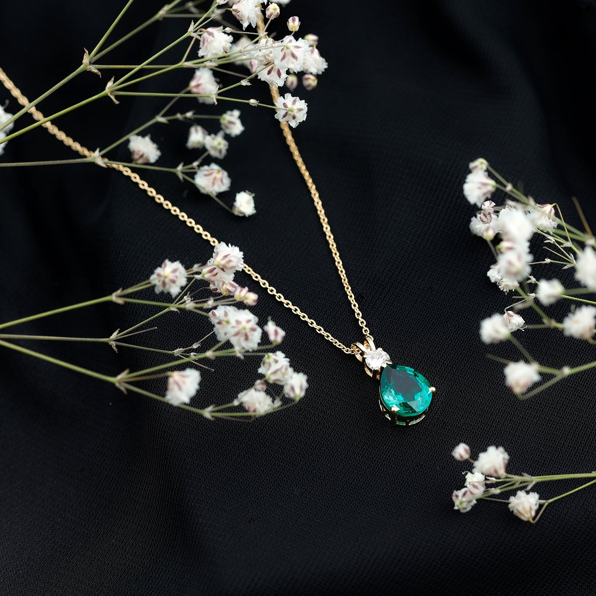 2.5 CT Lab Created Emerald Teardrop Pendant with Certificate