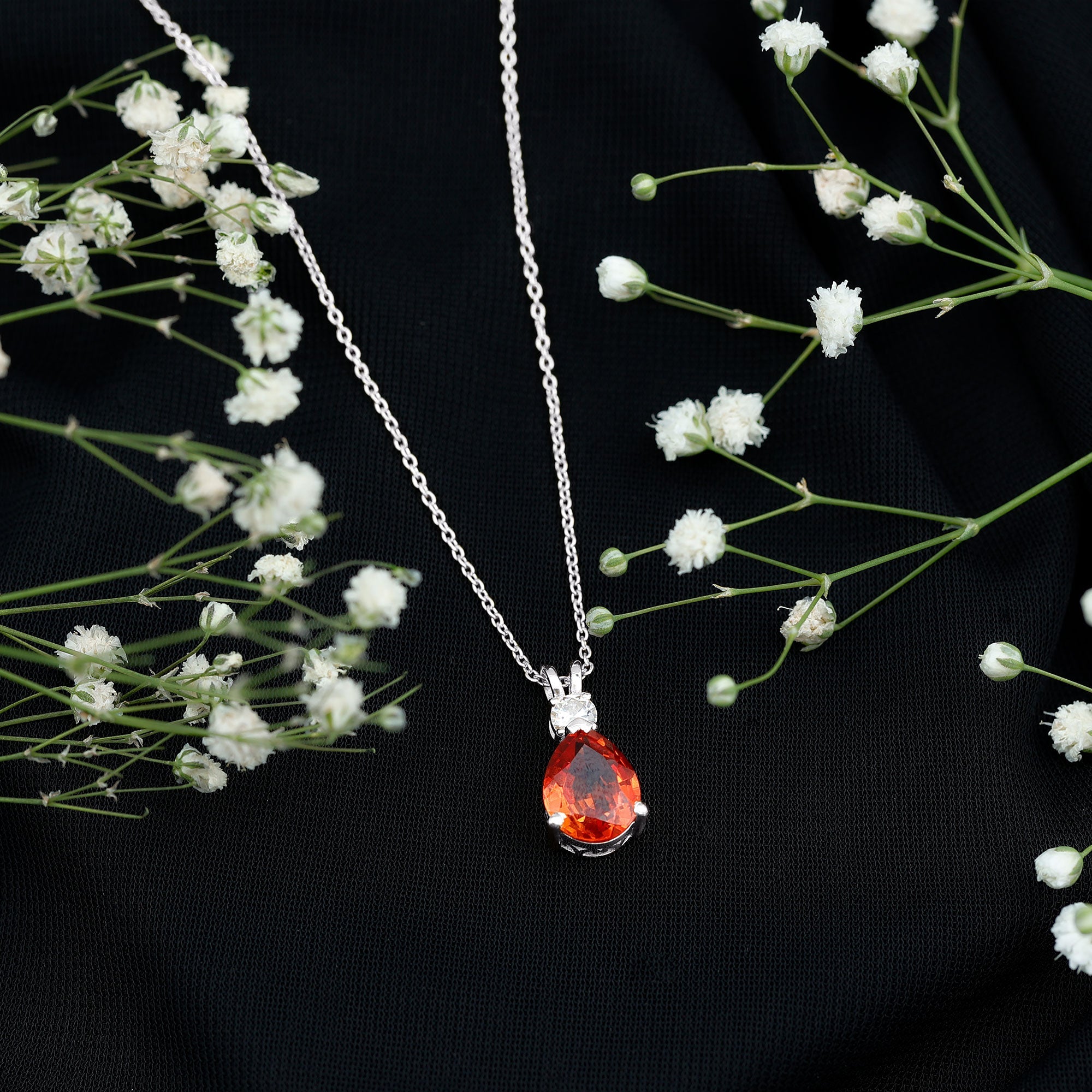 Lab Created Orange Sapphire Statement Necklace with Moissanite