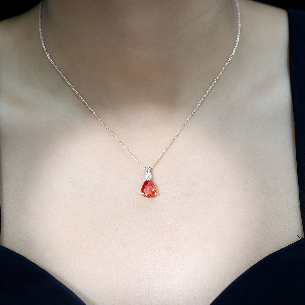 Lab Created Orange Sapphire Statement Necklace with Moissanite