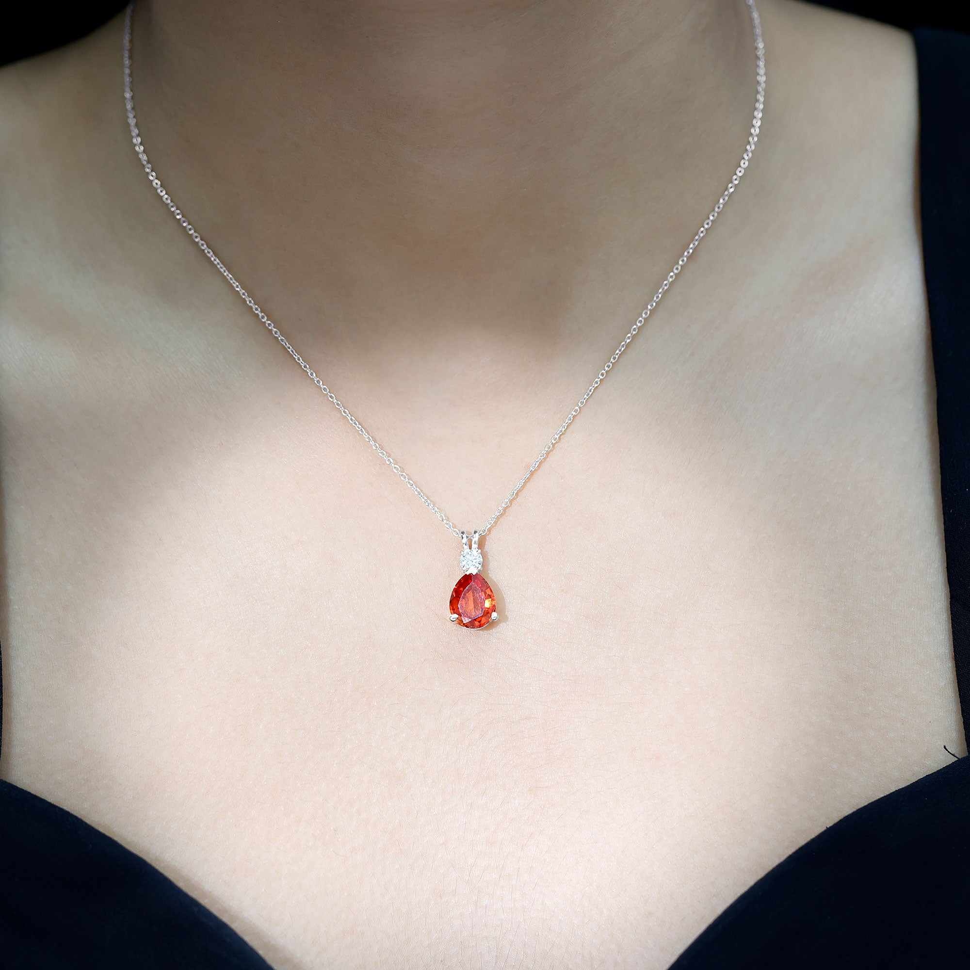 Lab Created Orange Sapphire Statement Necklace with Moissanite