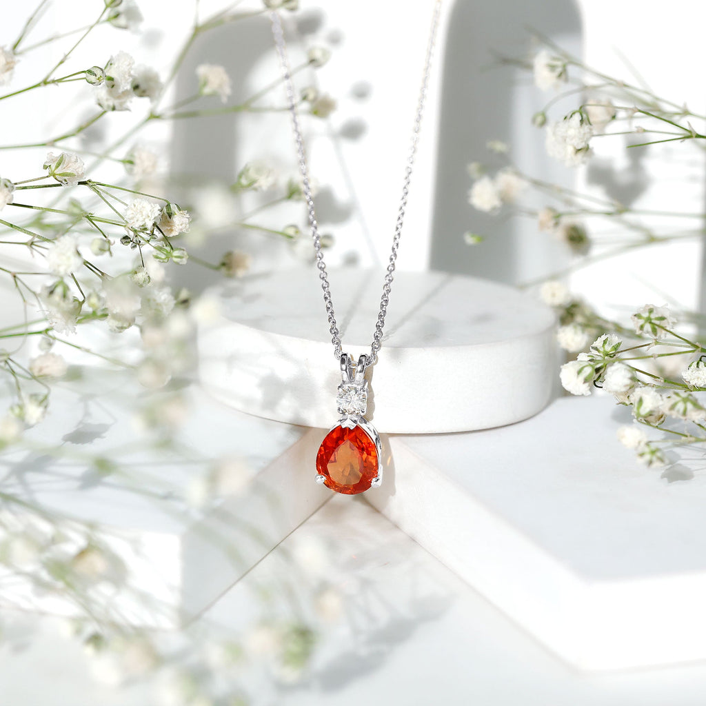 Lab Created Orange Sapphire Statement Necklace with Moissanite