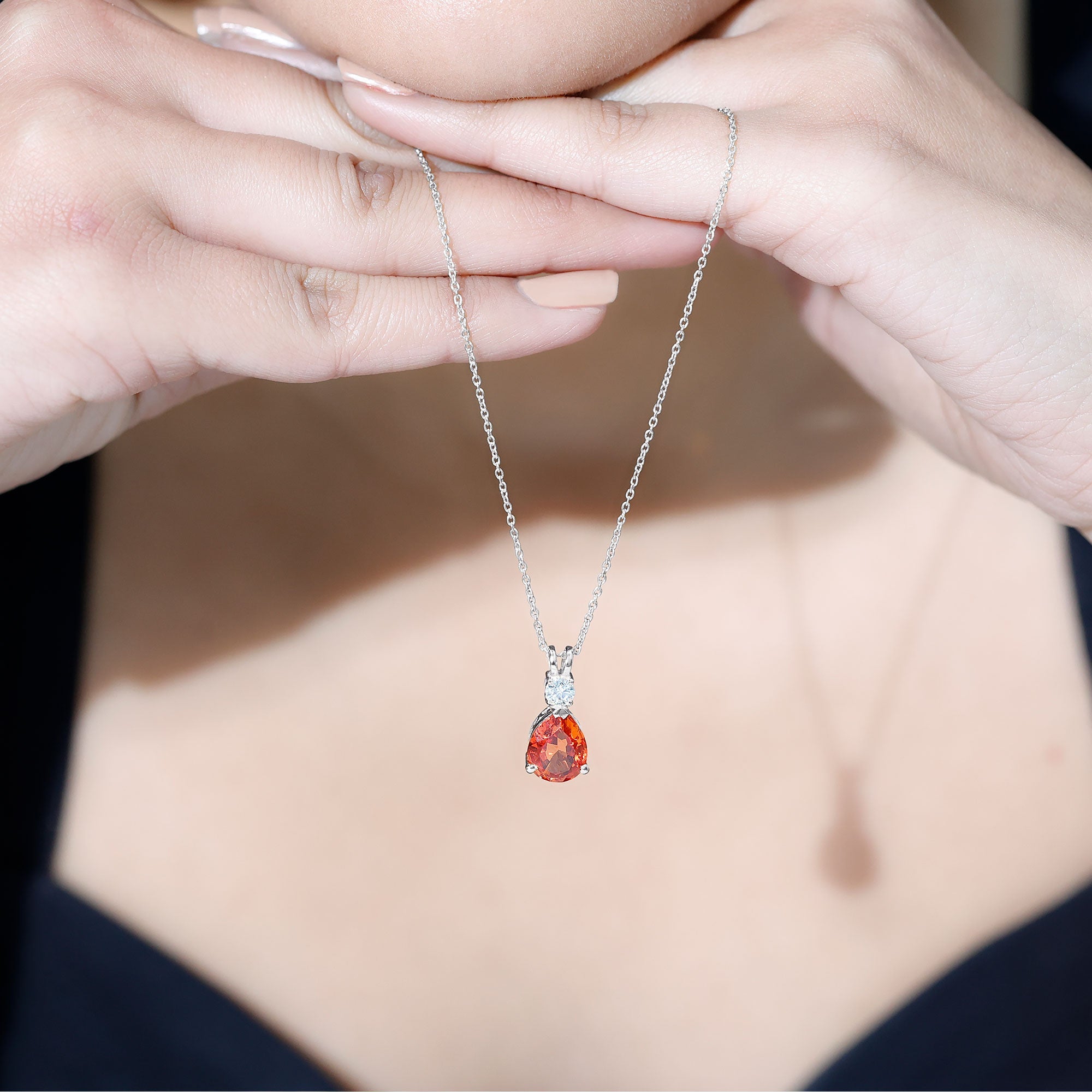 Lab Created Orange Sapphire Statement Necklace with Moissanite