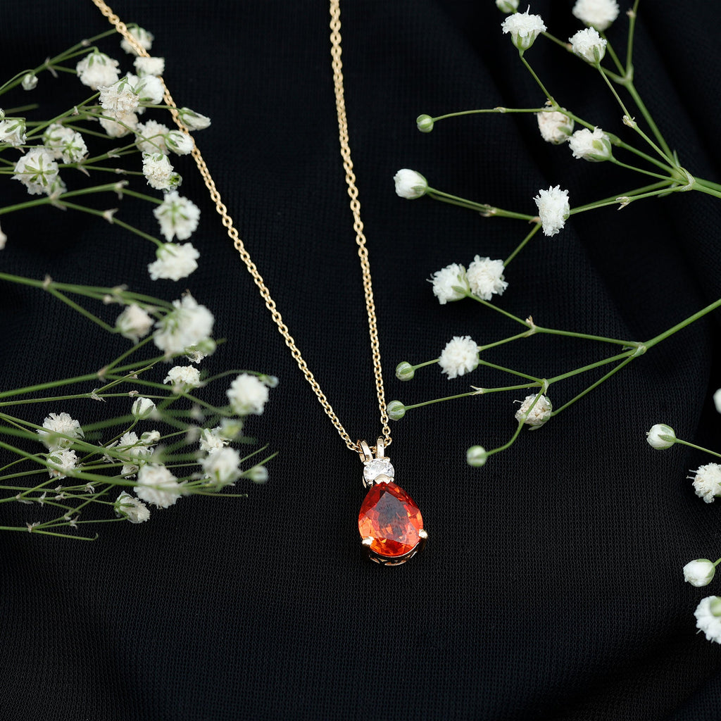 Lab Created Orange Sapphire Statement Necklace with Moissanite